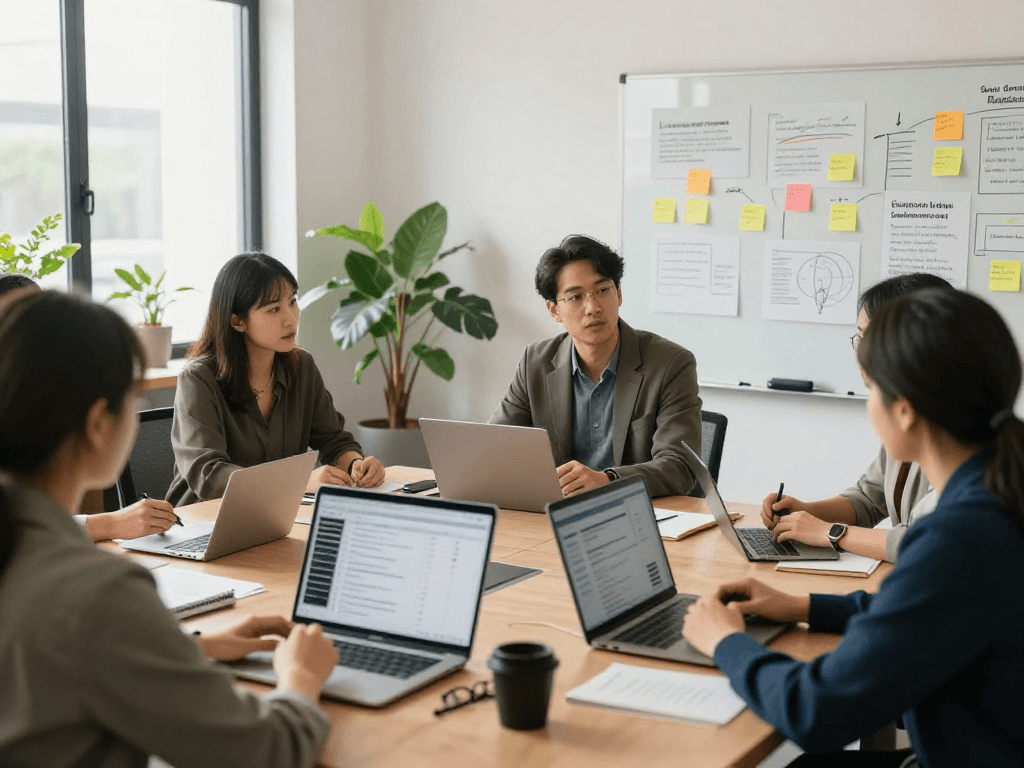 Wertschätzung Arbeit in der Feedback-Kultur mit Profis in Modernem Büro