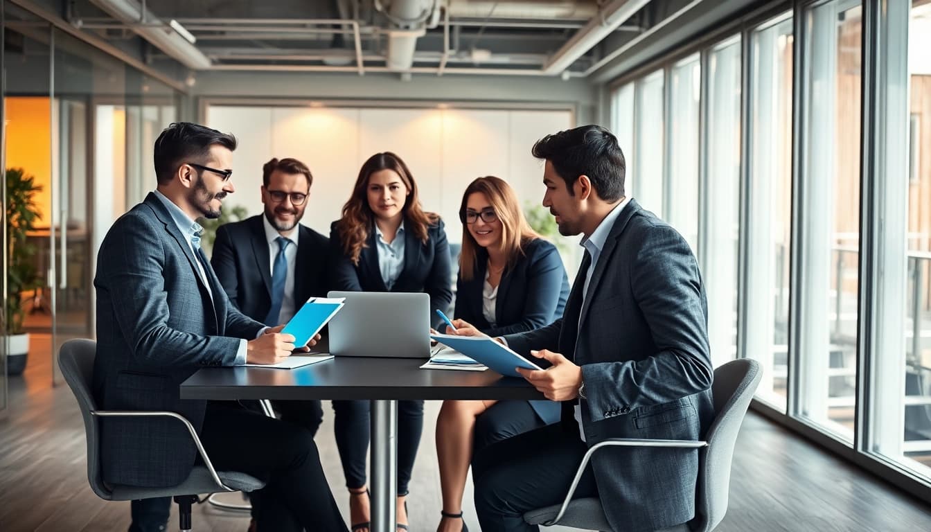 Professionelle Headhunter Nürnberg im modernen Büro, die engagiert in Gespräche mit Kandidaten vertieft sind.