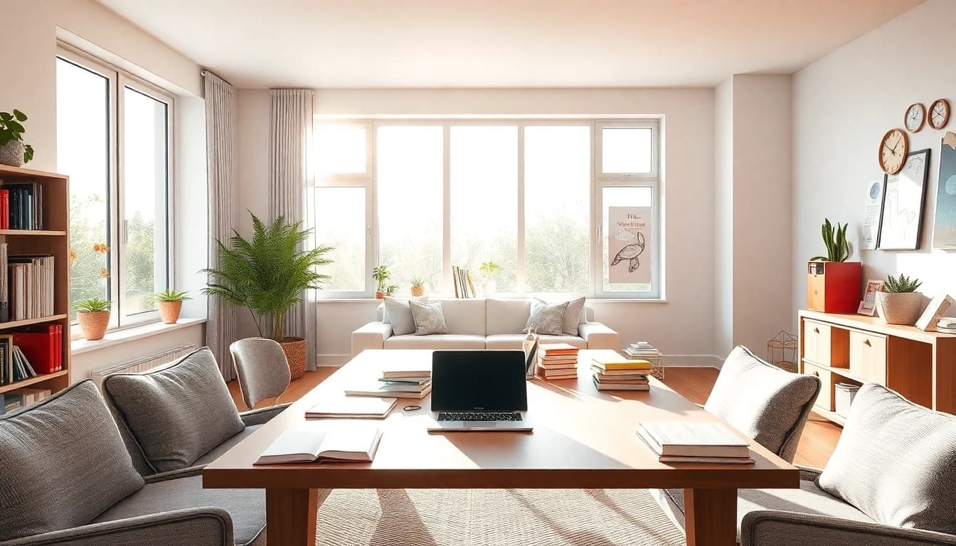 Inspirierender Raum für den Heimunterricht mit Schulmaterialien und kreativem Ambiente.