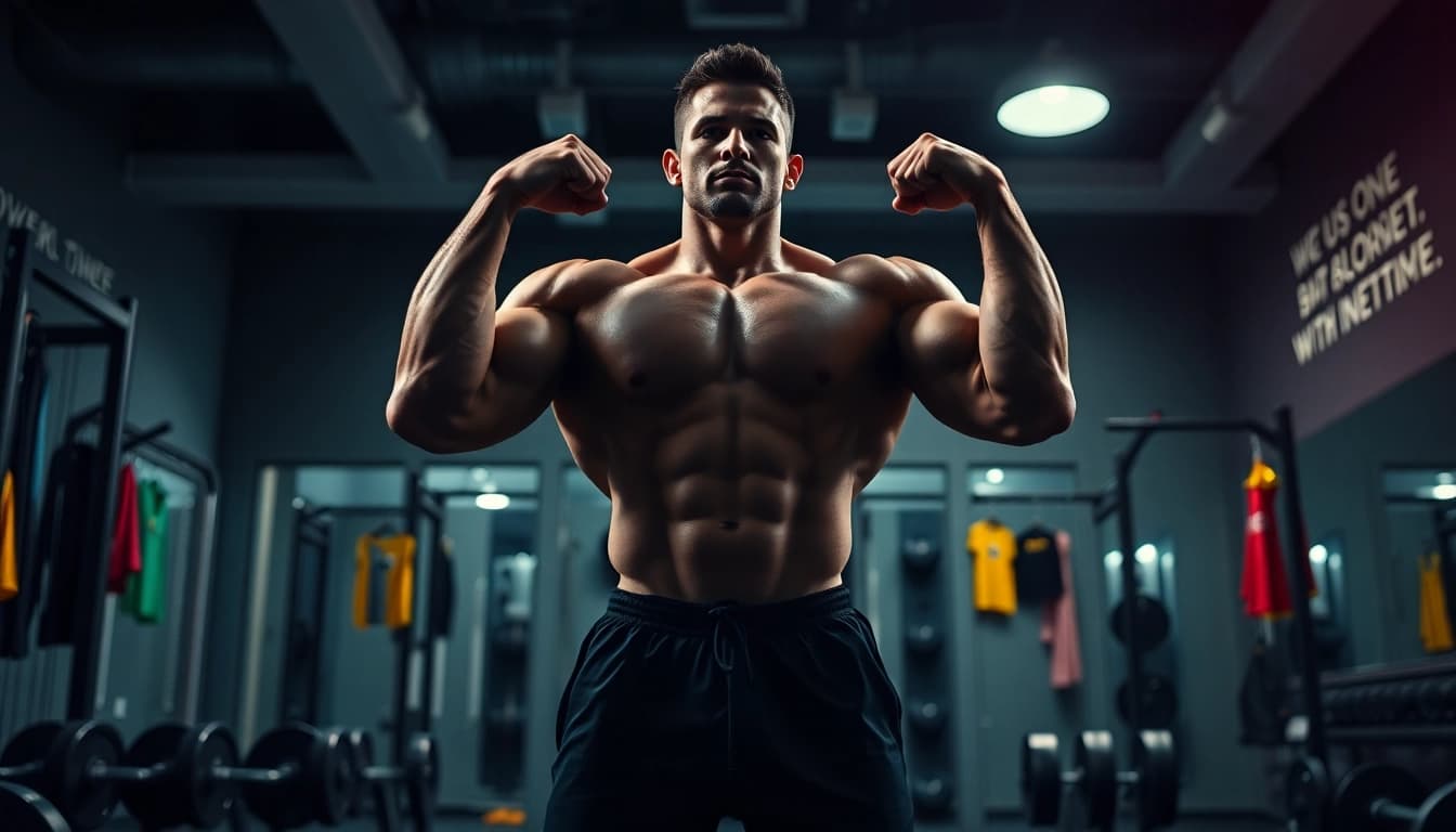 Trenbolon kaufen für effektives Muskeltraining in einem motivierenden Fitnessstudio.