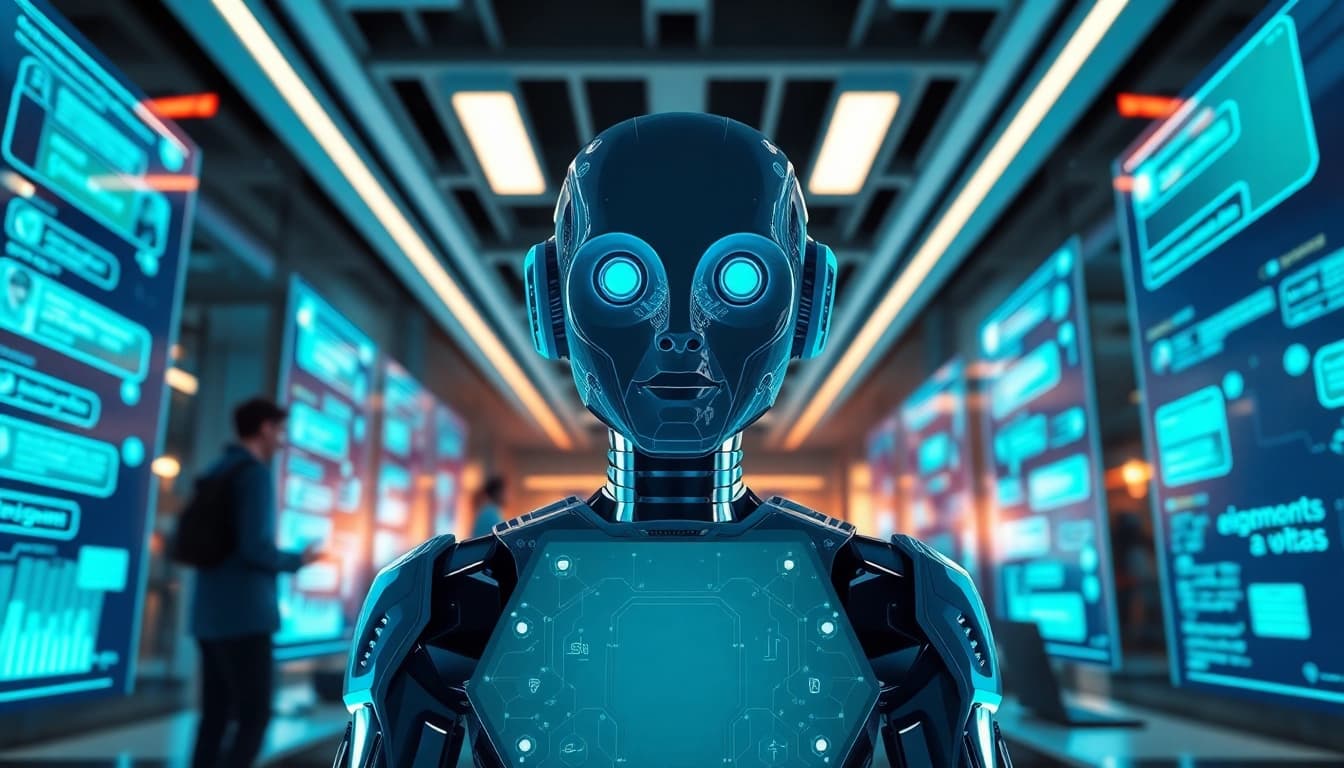 Engaging Juicy AI chatbot interface in a modern tech office.