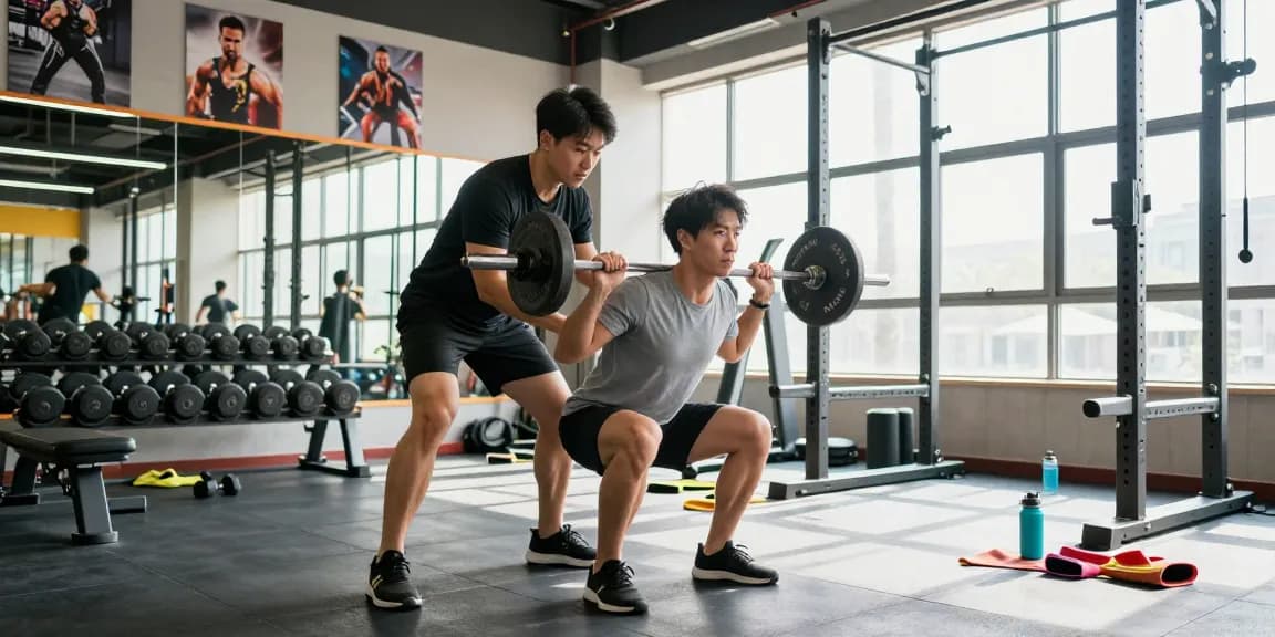 Personal Trainer bei Steroidshop, der effektive Gewichtheber-Techniken in einer lebendigen Fitnessstudio-Umgebung vorstellt.