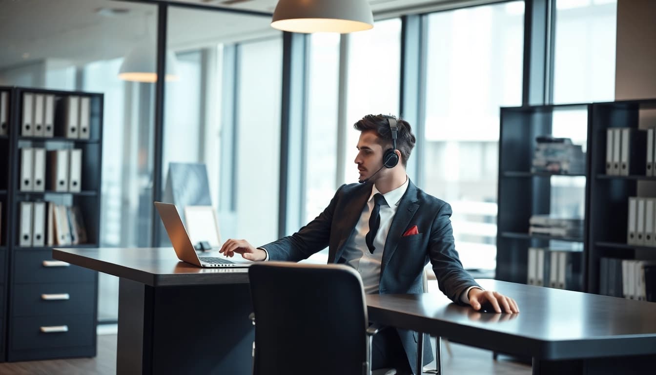 Professioneller Headhunter Hannover am Schreibtisch im modernen Büro, bietet Beratungsdienste an.