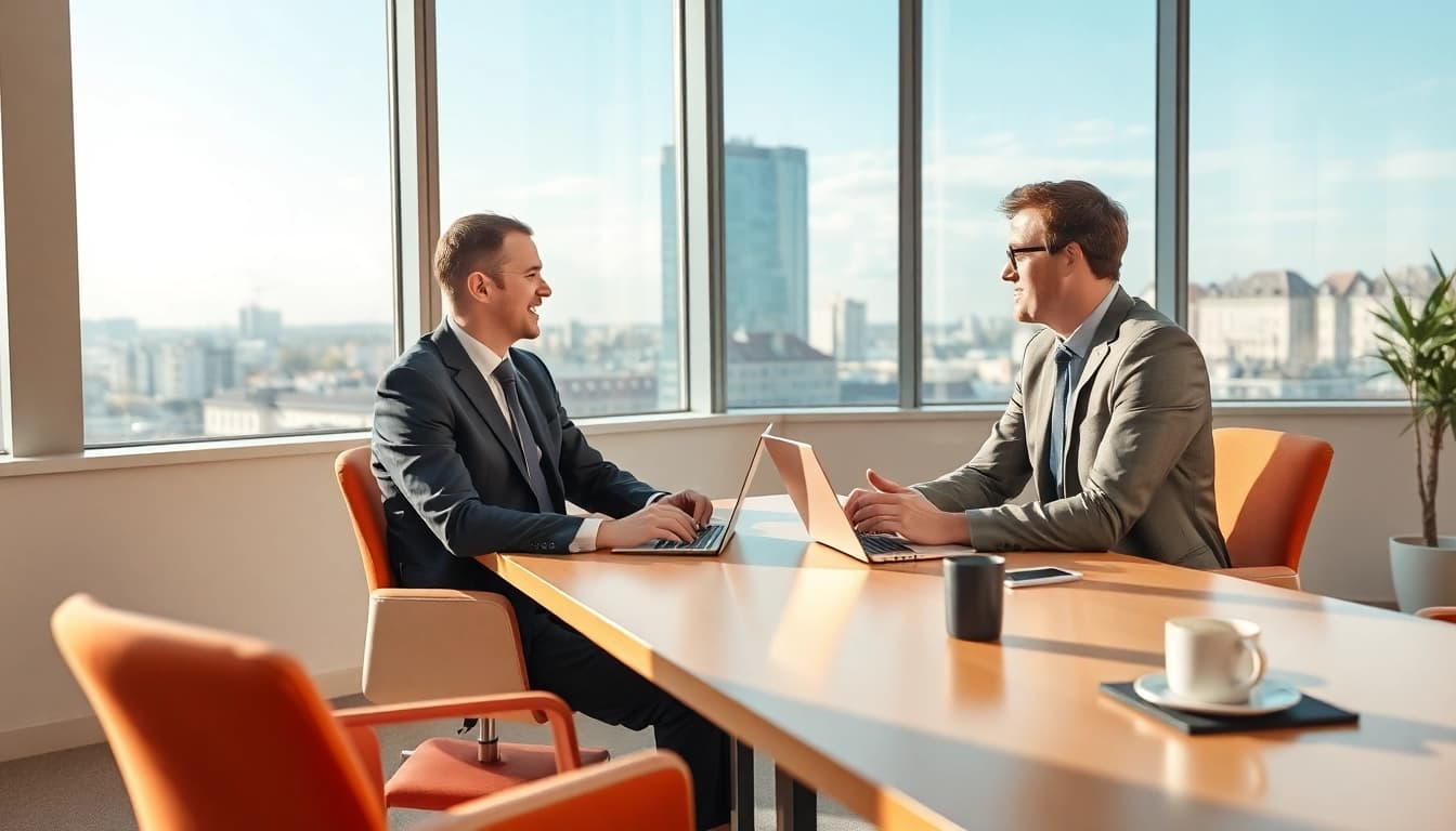 Headhunter Mannheim führt ein Gespräch mit einem Kandidaten in einer professionellen Umgebung.