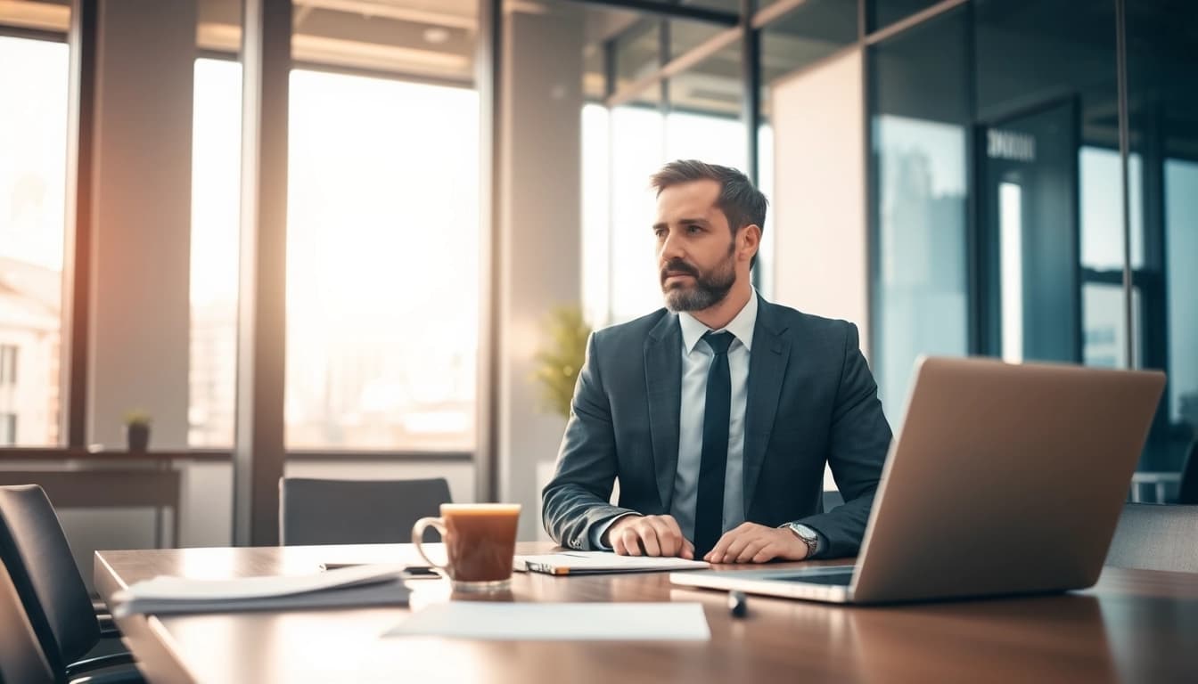 Headhunter Wiesbaden berät engagiert einen Kunden in einem modernen Büro.
