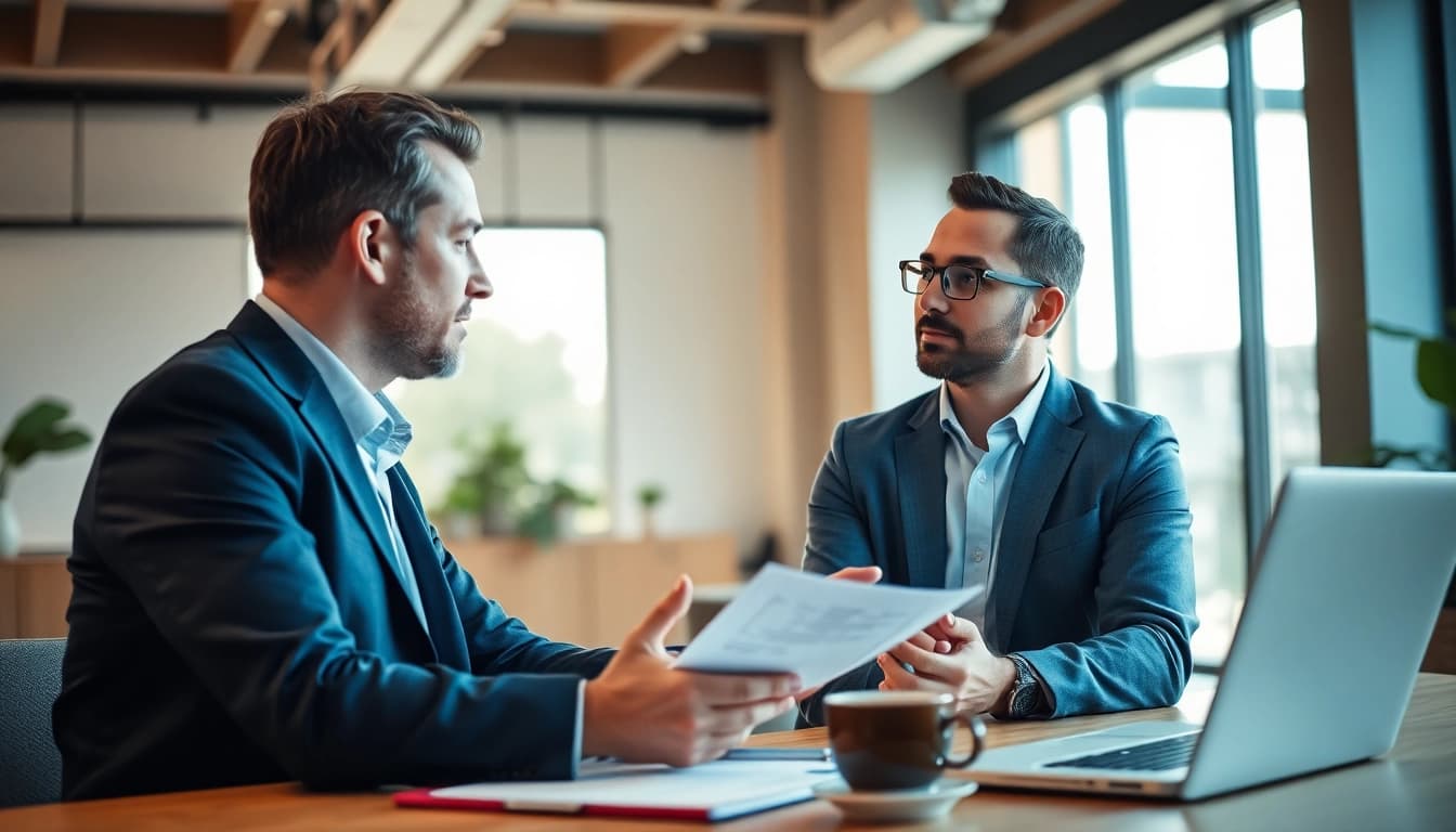 Headhunter Ingenieure personifies professional interaction between recruiter and engineer in an office.