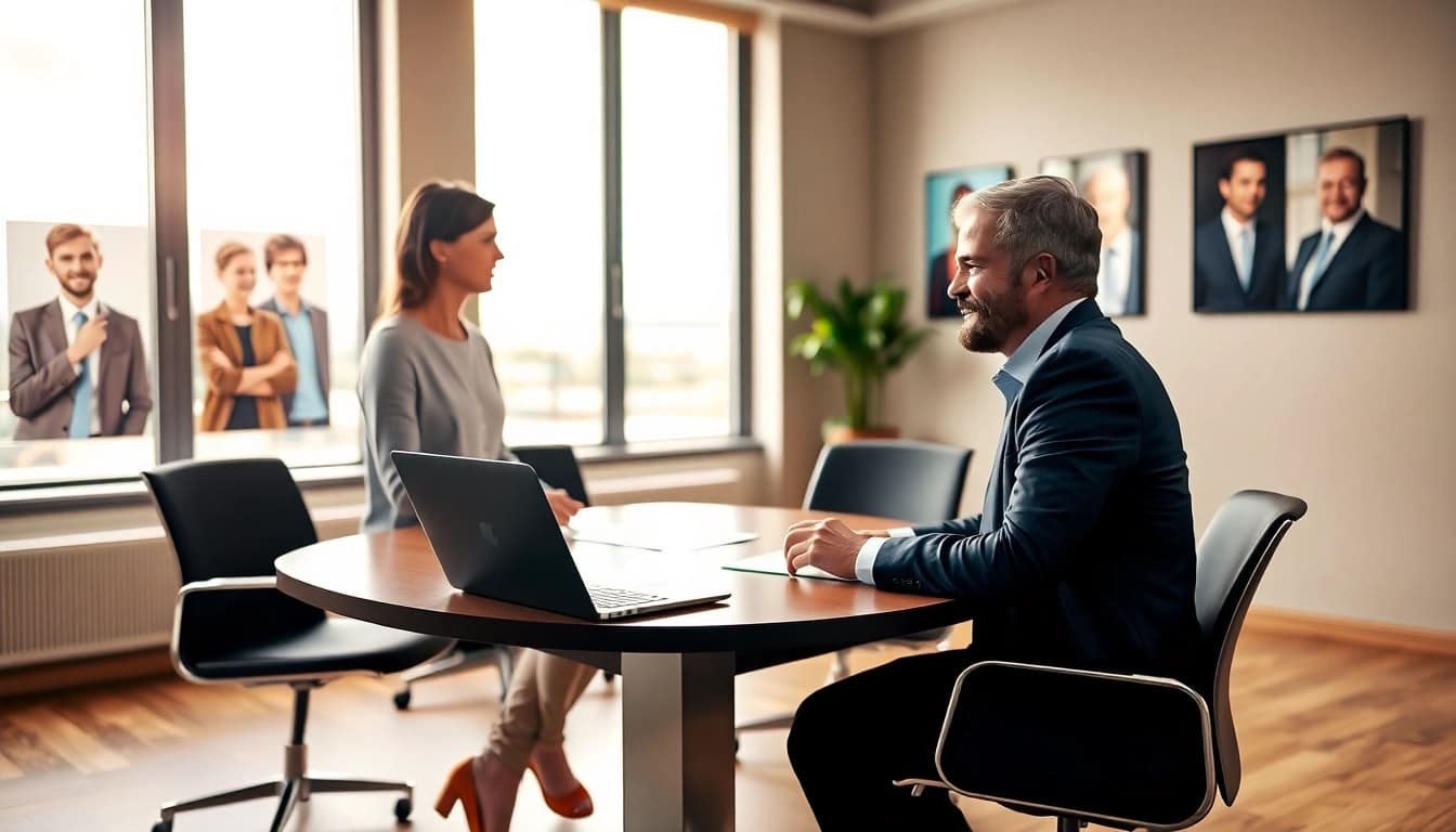 Ein Headhunter Kiel führt ein Bewerbungsgespräch in einem modernen Büro und strahlt Professionalität aus.