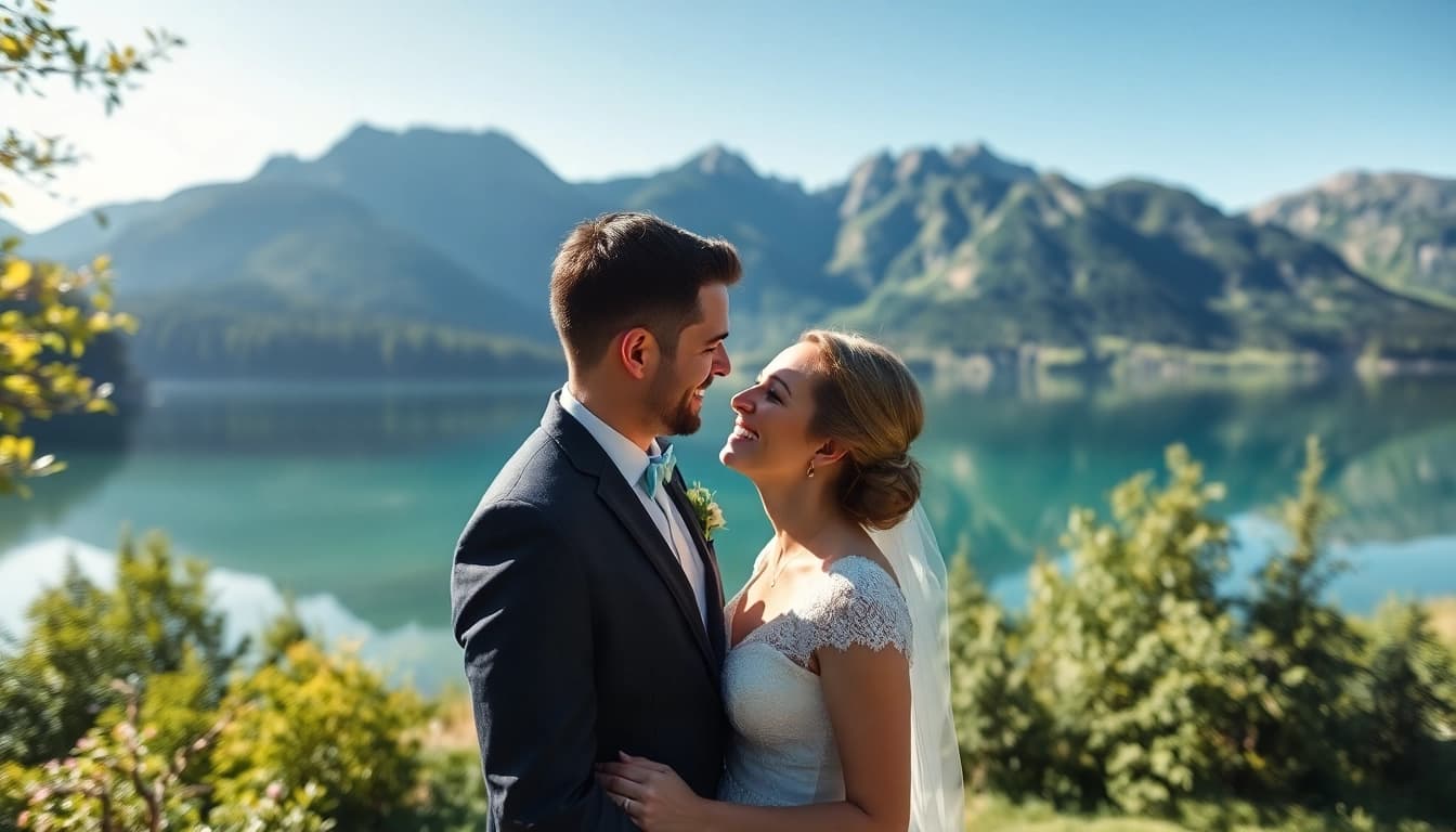 Hochzeitsfotograf Tegernsee fängt romantischen Moment eines Paares am Tegernsee ein.
