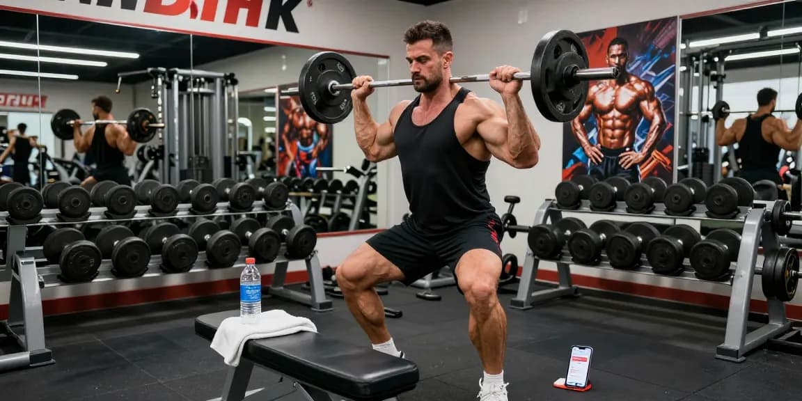 Bodybuilder lifting weights in a modern gym from Anabolika Shop, emphasizing energy and dedication.