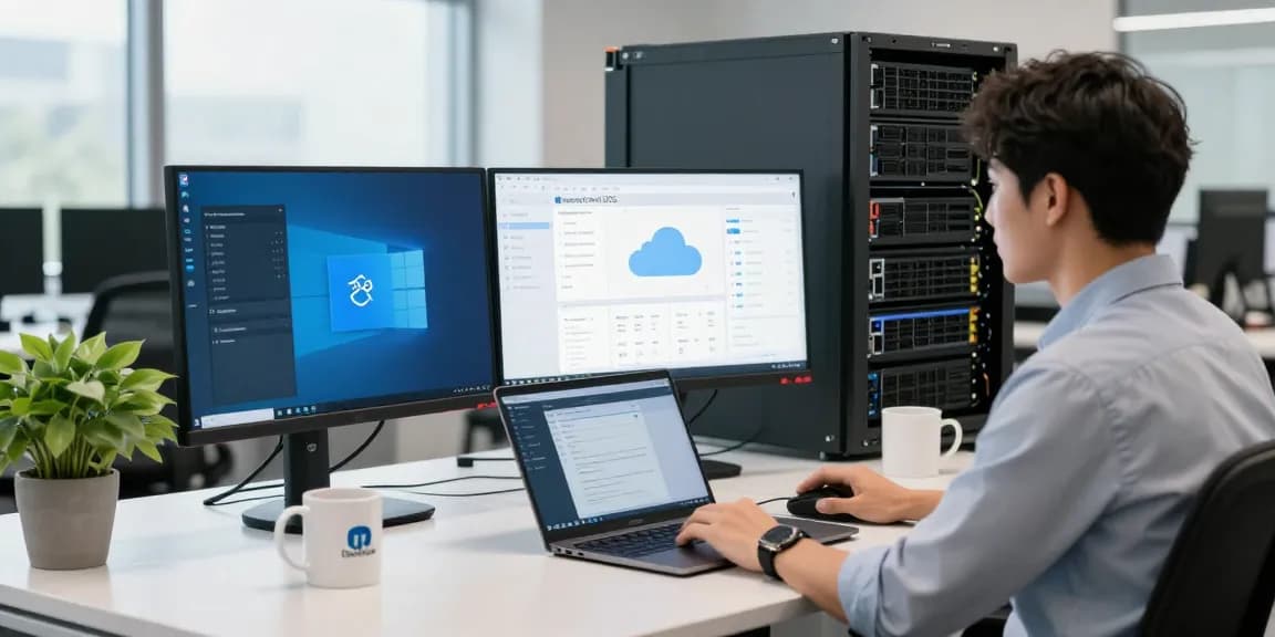 Effizientes IT-Setup mit Windows Server 2025 Lizenz für Firmenumgebungen in modernem Büro.