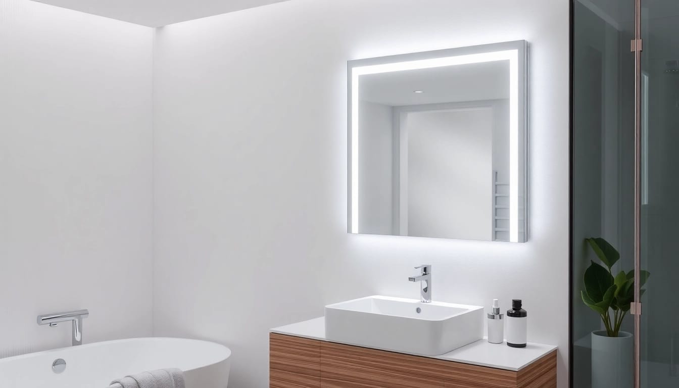 Beleuchtet spiegelschrank led mit modernem Design im Badezimmer.