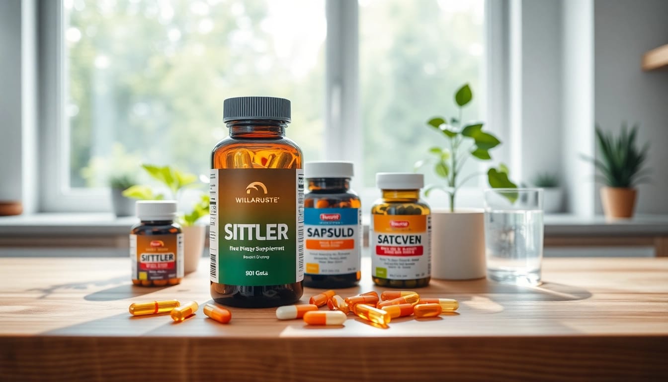 Vitamin D3 softgels displayed attractively on a kitchen table with natural light.