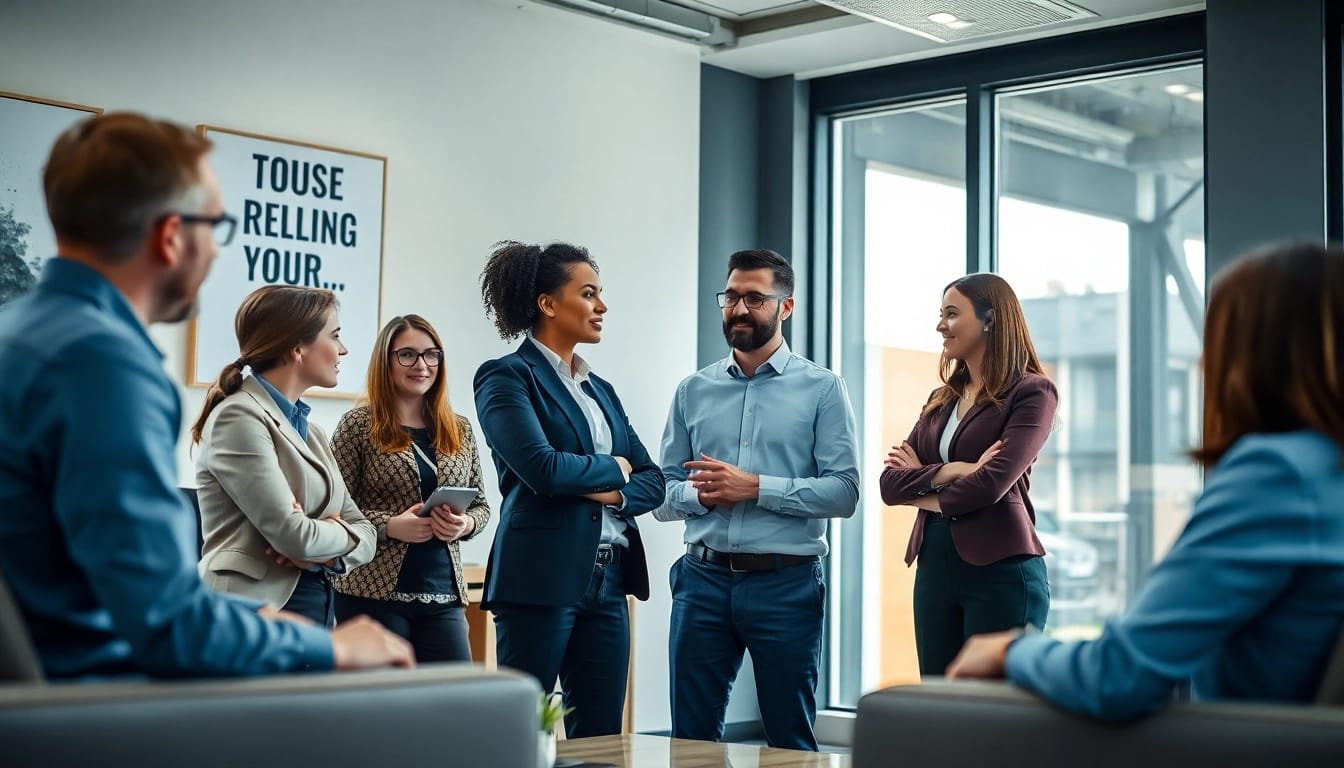 Engaging headhunter Monchengladbach converses with diverse candidates in a modern office.
