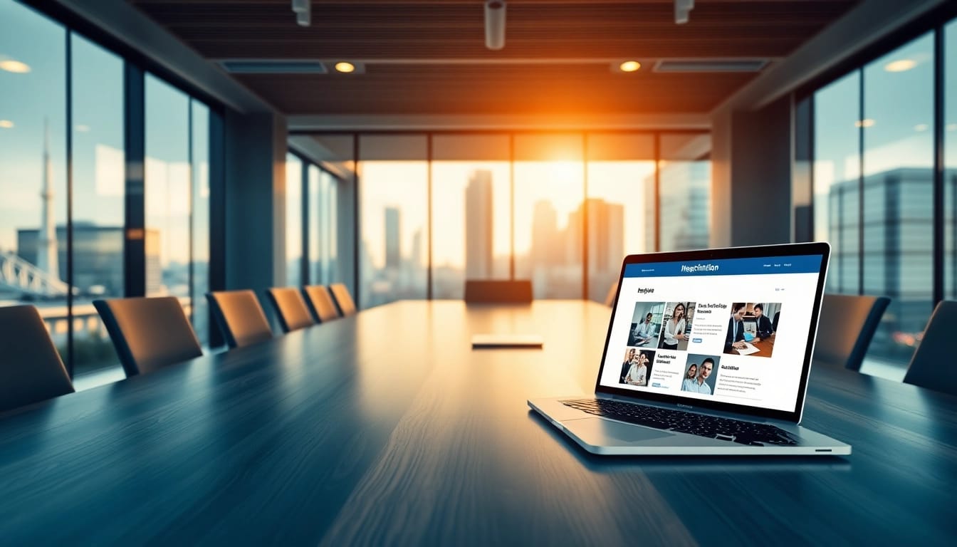 Modernes Büro mit Laptop, das Headhunter Finance Webseite zeigt, professionell und einladend.