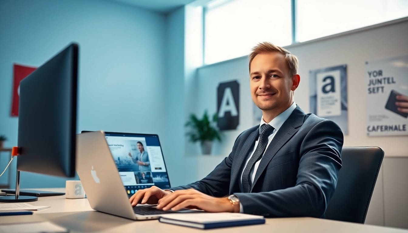 Headhunter Schweiz engaging in a professional video call in a modern office.
