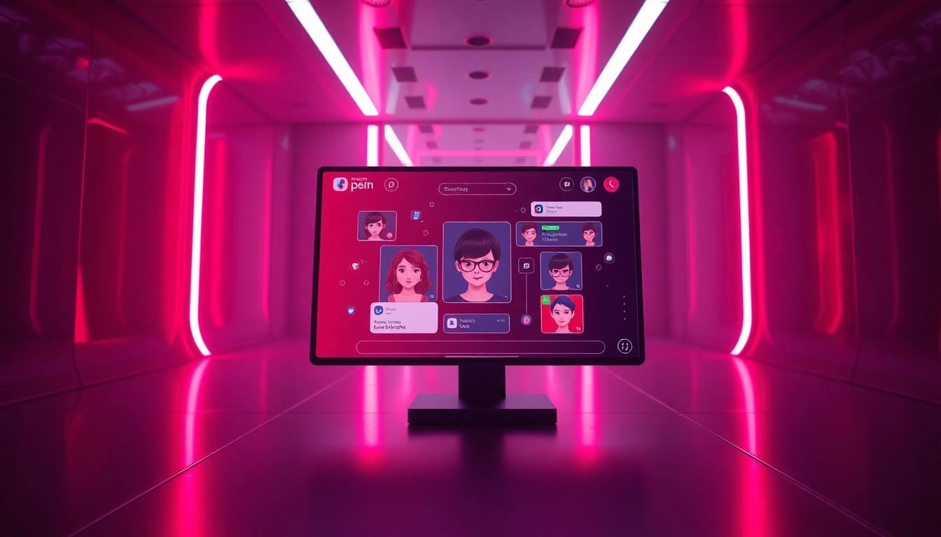 Engaging scene of a "porn ai chat" interface with interactive AI character avatars, inviting and modern design.