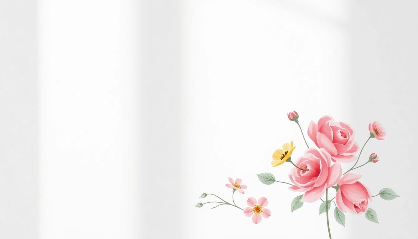 Gestalte eine elegante Grußkarte im Premium Grusskarten Design, die florale Illustrationen und eine sanfte Farbenpalette zeigt.