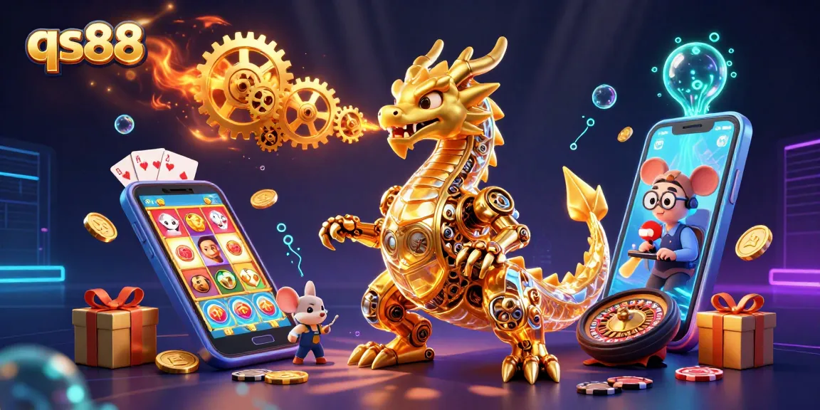Engage in thrilling gaming experiences with qs88's dynamic casino scene featuring a mechanical dragon!
