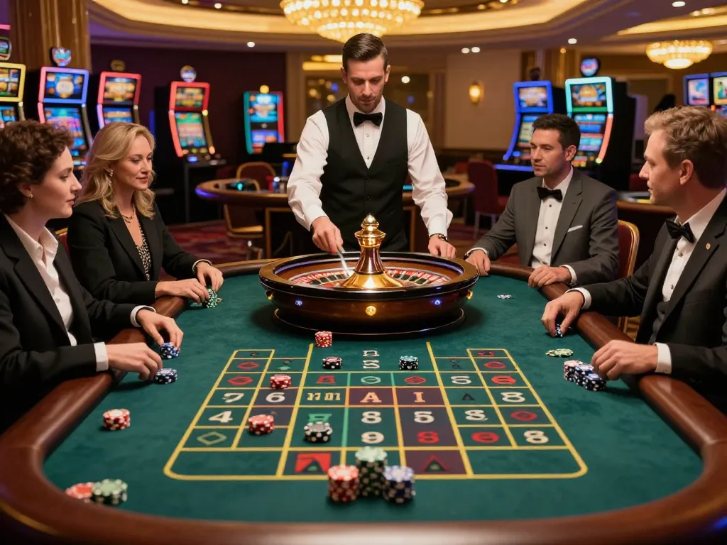 Players engaging in a lively roulette game at SC88 casino with vibrant chips and dynamic action.