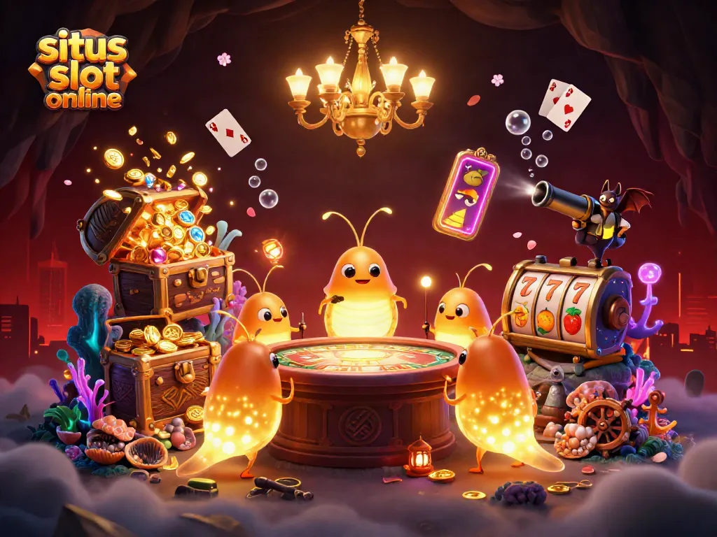 Experience thrilling gameplay at situs slot online with glowing bioluminescent glowworms lighting a casino