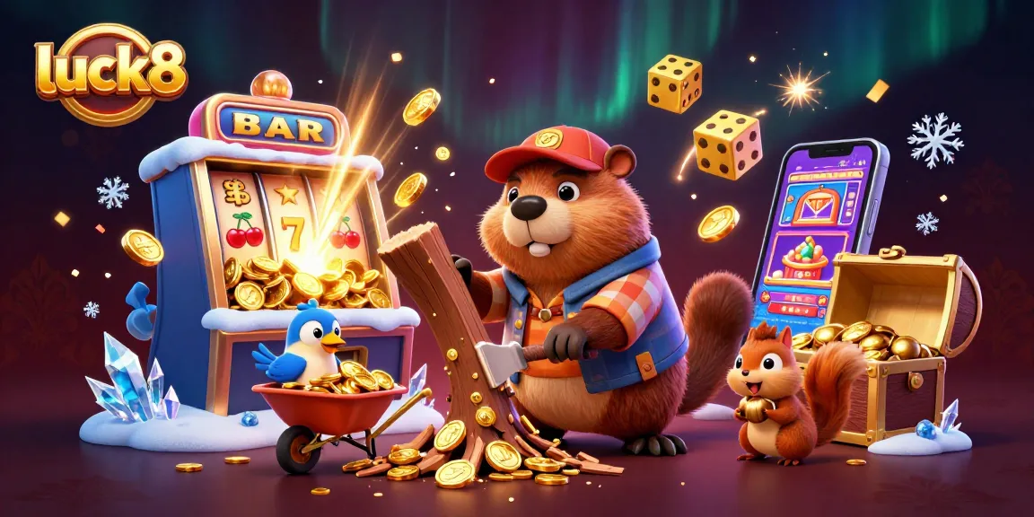 Engage with luck8's exciting slot experience featuring charming characters collecting golden coins.