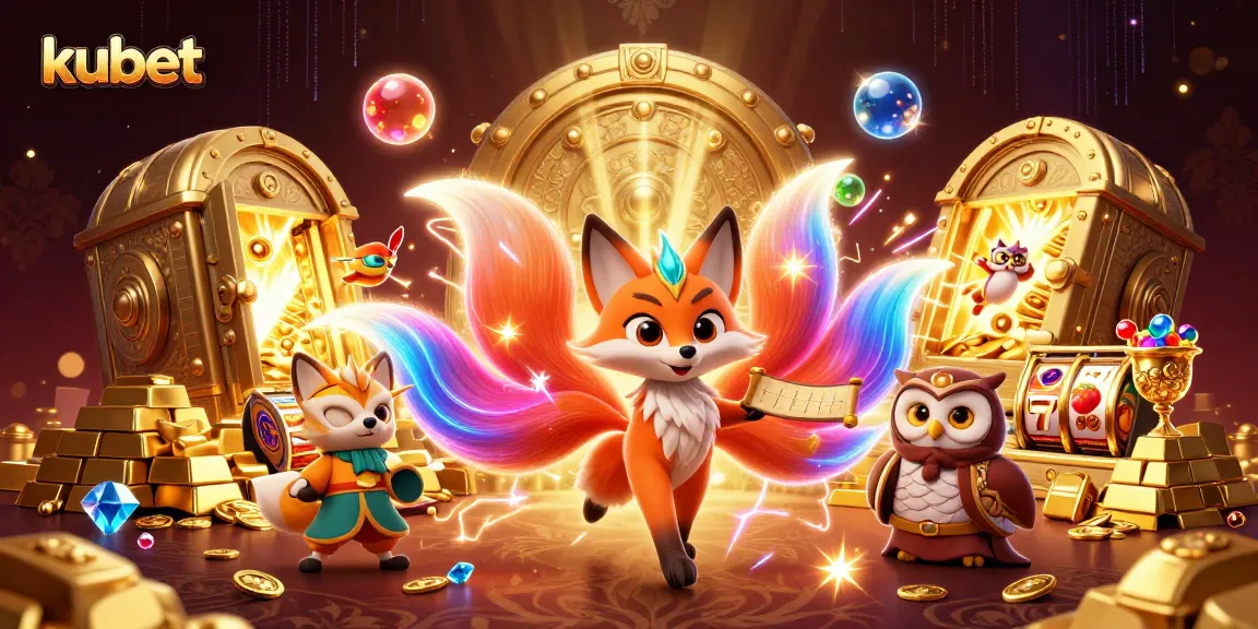 Spin the reels with kubet's ultra-detailed casino illustration showcasing vibrant characters and treasure.
