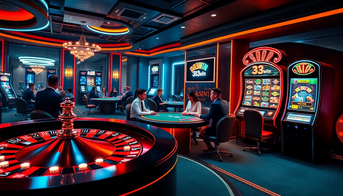 Players enjoying a thrilling moment at the 33win casino while betting on poker and roulette.