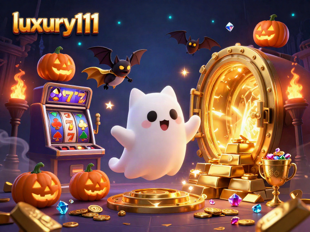 Engage in gaming action with luxury111 in this vibrant haunted casino 3D scene filled with rich details.