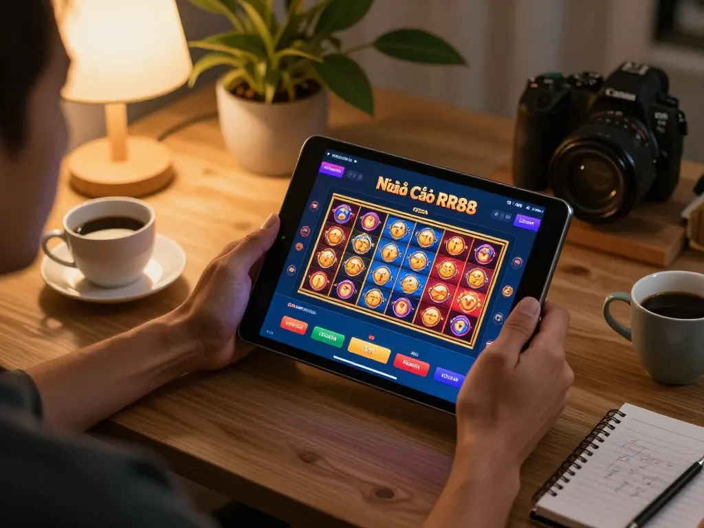 Engaging with the Nhà Cái RR88 app on a tablet for immersive online gaming experience.