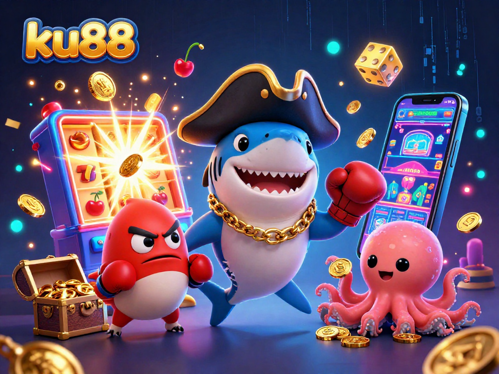 Experience thrilling gaming with ku88 in this vibrant 3D casino scene featuring unique characters and exciting elements.