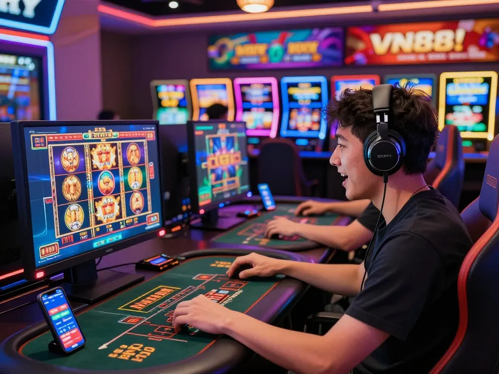 Exciting gaming atmosphere at VN88 online casino featuring immersive slot games and user engagement.