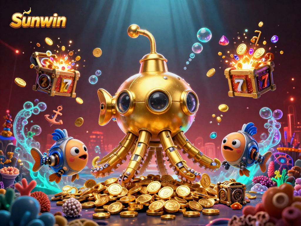 Experience the thrill of winning with Sunwin's engaging golden kraken and vibrant riches underwater.