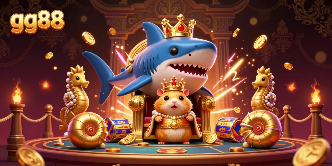 Join the golden hamster king in the energetic gg88 gambling arena filled with coins and vibrant action.