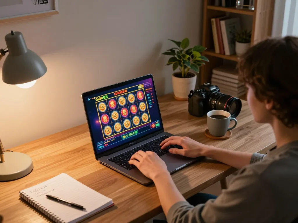 Player engaging with Go88 online games in a modern home office, showcasing responsible gaming.
