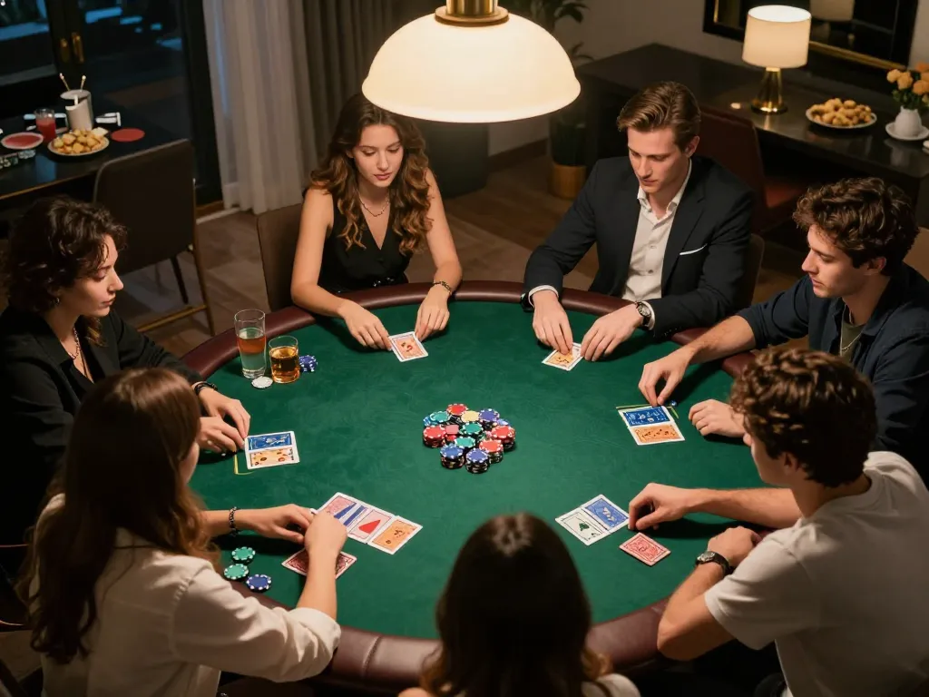 Sunwin poker night scene with players engaging in strategic gameplay around a table