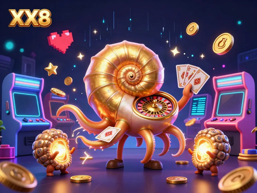 Experience thrilling gameplay at XX8 with a vibrant nautilus roulette wheel and glowing companions.