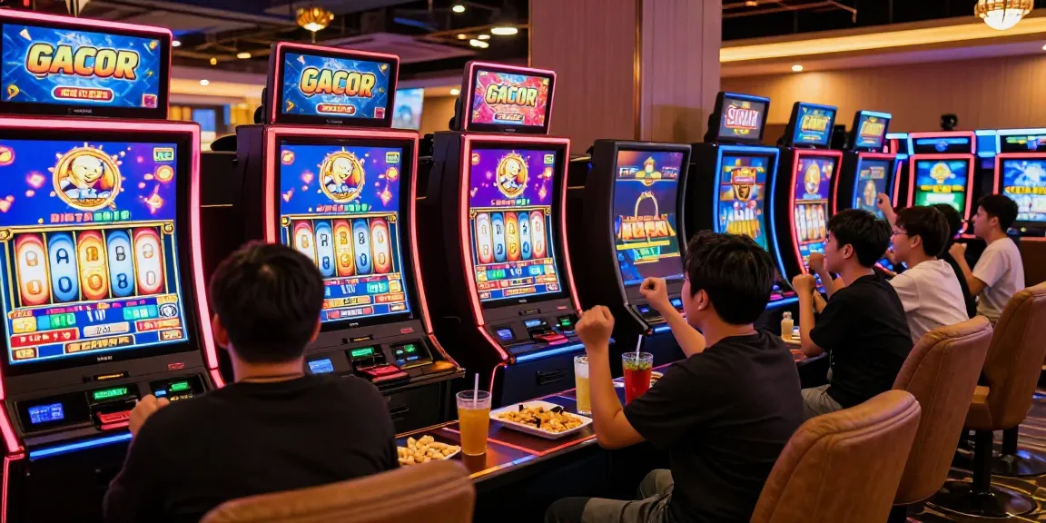 Pengalaman bermain Slot gacor di kasino online dengan suasana meriah dan pemain yang merayakan kemenangan.