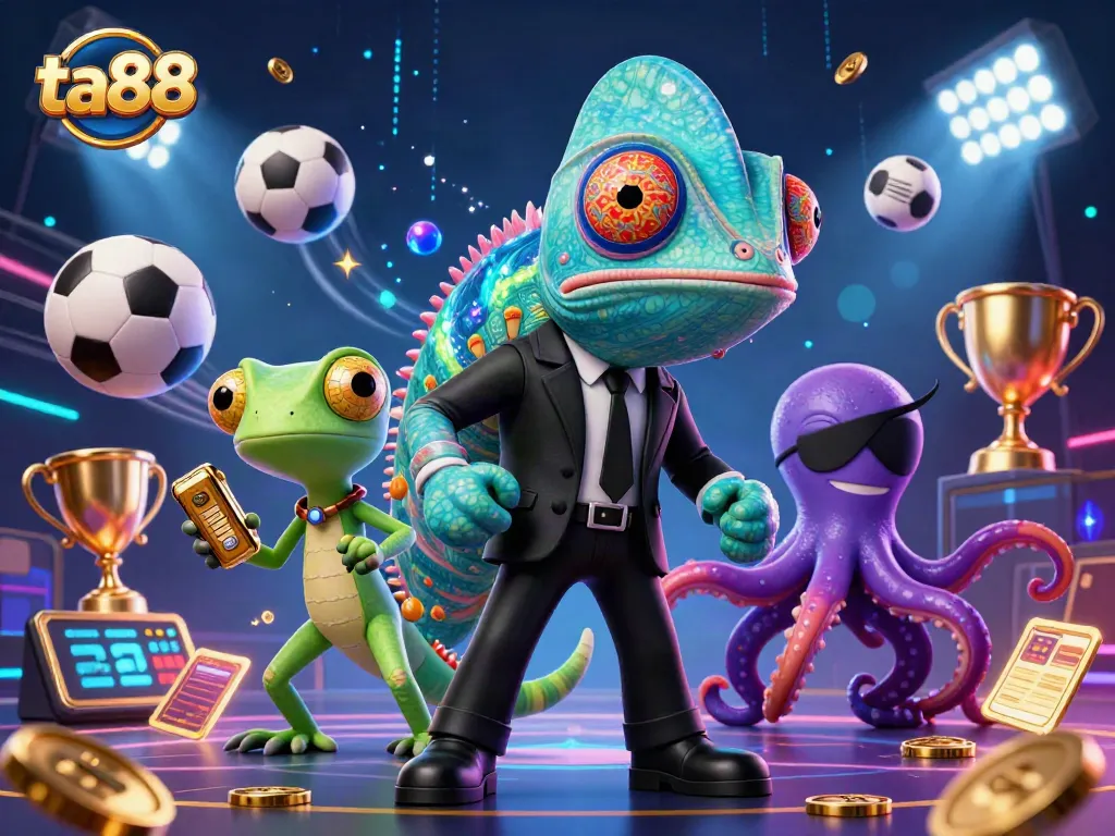 Bet on ta88 with thrilling casino action featuring a secret agent chameleon and an octopus, dynamic and lively.