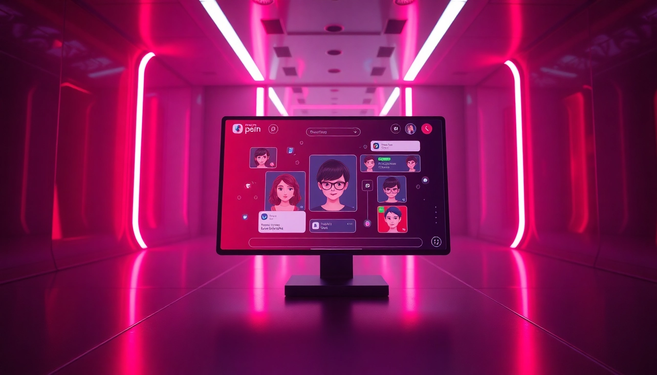 Engaging scene of a "porn ai chat" interface with interactive AI character avatars, inviting and modern design.