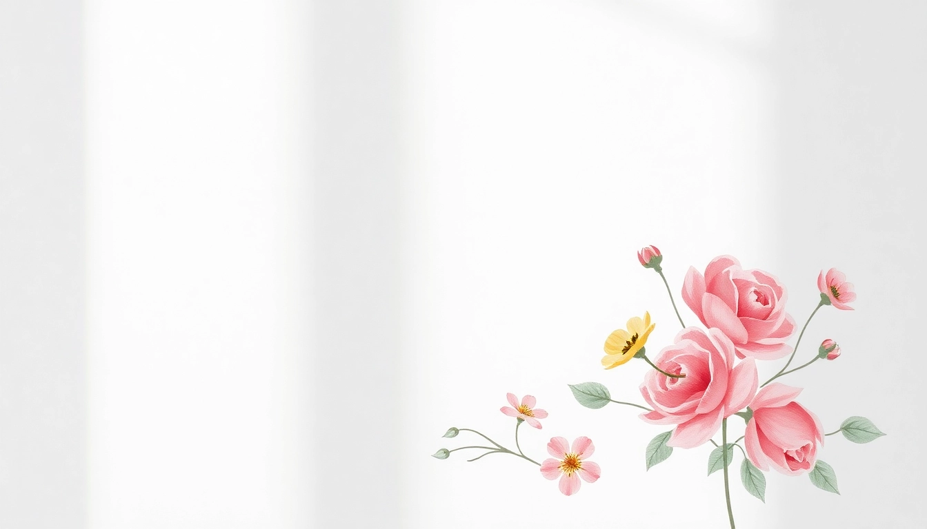 Gestalte eine elegante Grußkarte im Premium Grusskarten Design, die florale Illustrationen und eine sanfte Farbenpalette zeigt.