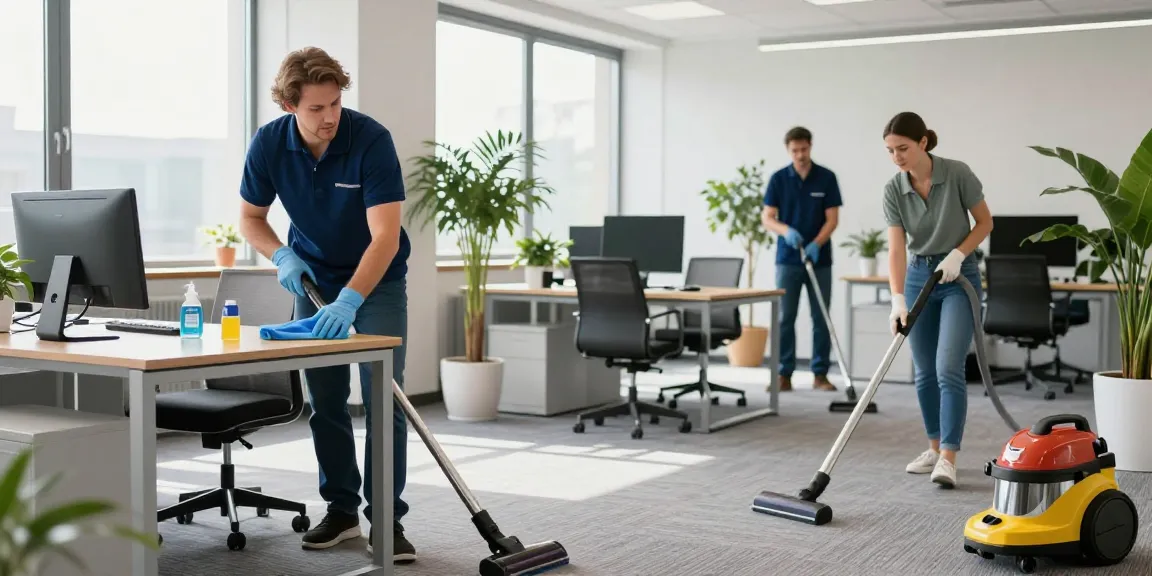 Professional cleaning team demonstrating effective unterhaltsreinigung solothurn in a bright office environment.