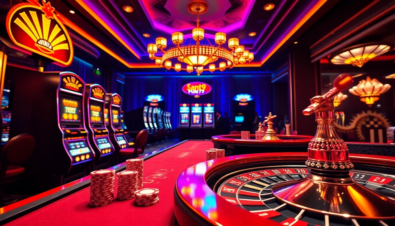 Experience the thrilling action at nhà cái fun79 with vibrant games, poker tables, and roulette wheels.