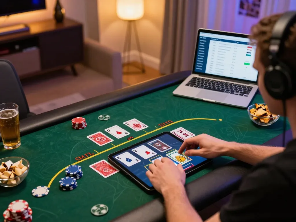 F168 player engaging with live dealer game, showcasing modern online casino atmosphere and responsible gaming.