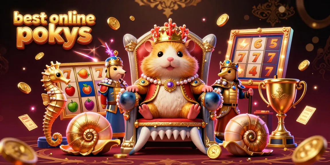 Experience the best online pokies with a golden hamster king and dynamic slot game elements in a lively 3D illustration.