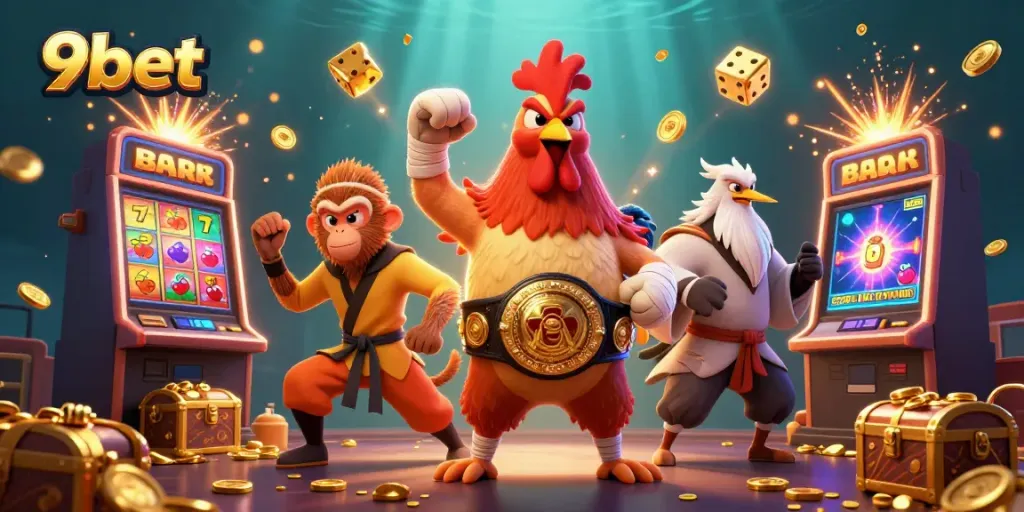 Experience thrilling wins at 9bet with dynamic characters and celebrating casino elements.