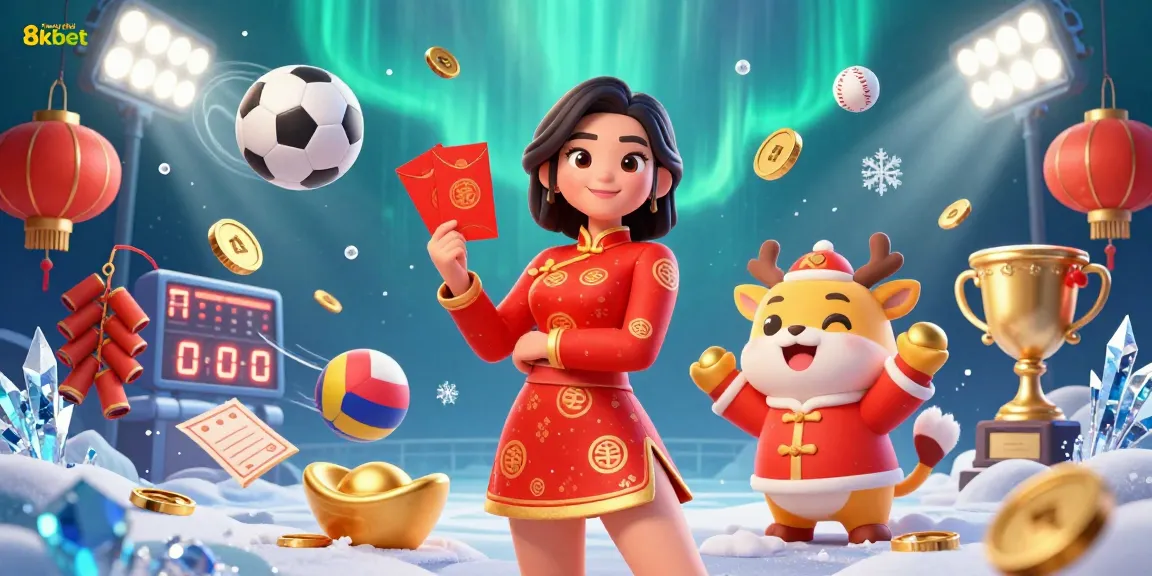 Engage with the vibrant and dynamic world of Trang chủ 8kbet, showcasing an exciting Lunar New Year-themed 3D illustration with casino elements.