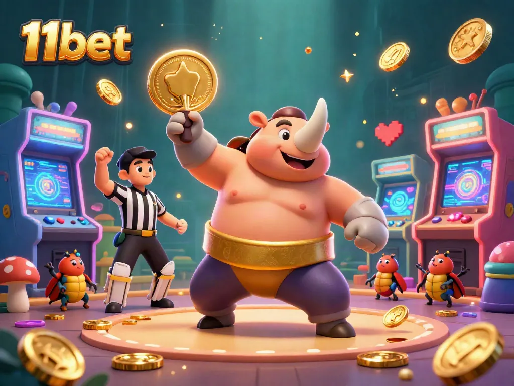 Experience excitement at 11bet with vibrant characters and golden coins in this detailed casino scene.