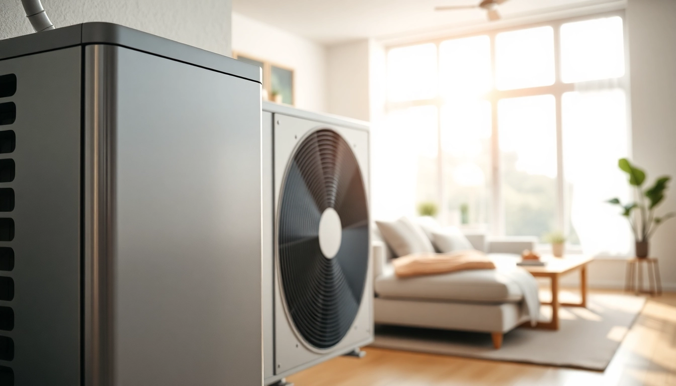 Installiere eine wärmepumpe bosch in einem modernen Wohnraum mit natürlichem Licht.