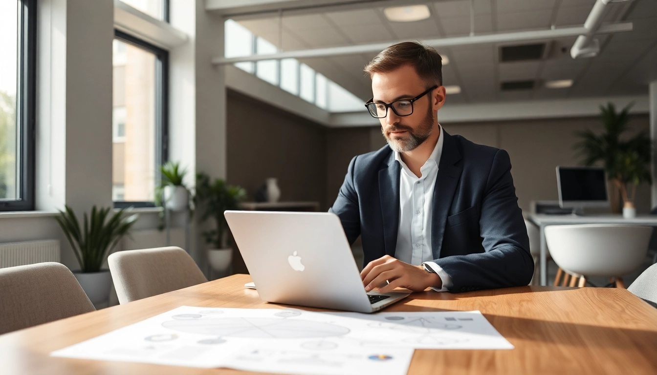 Unternehmensberatung: Ein Unternehmensberater analysiert Strategien in einem modernen Büro.