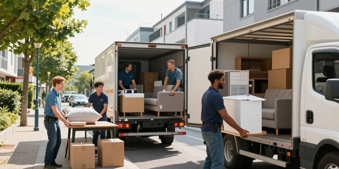 Umzugsunternehmen Ludwigshafen: Professionelle Umzugshelfer laden Möbel in einen Umzugswagen.